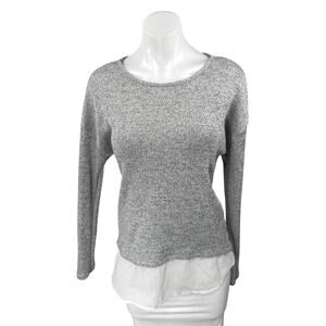 Lulus Women's Gray White Layered Long Sleeve Knit Sweatshirt Sweater Top Size M